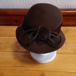 Made in Italy Wool Bucket/Church Hat with Floral Detail